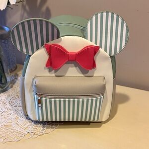 Kohl's Green and White Striped Kids Backpack with Red Bow